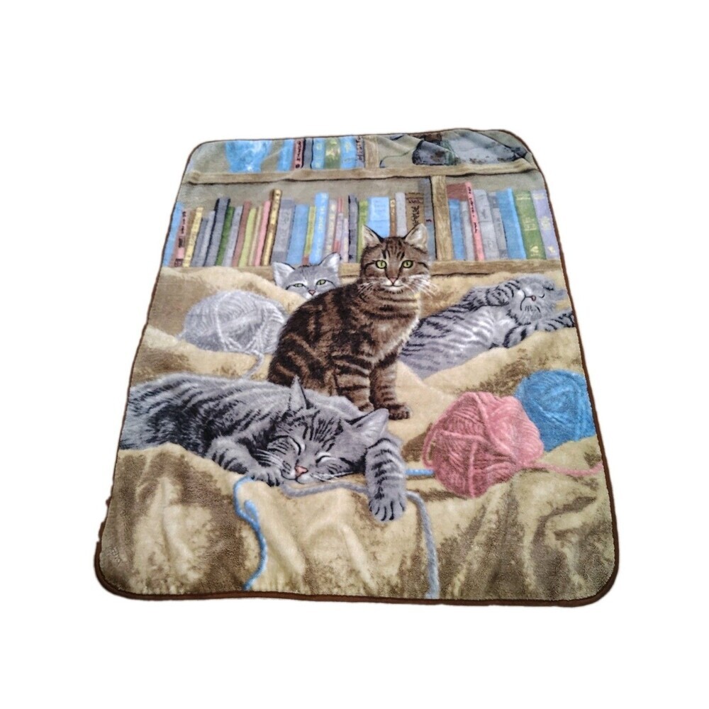 Cat Throw Blanket Plush Soft Books Yarn Cottagecore Crazy Cat Lady Cozy Cottage